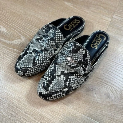Mules planos sin cordones Circus by Sam Edelman Hal Roccia imitación piel de serpiente para mujer 7,5 Foto 1 de 4
