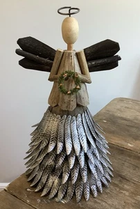 RARO ÚNICO Metal Y Madera 12” Ángel Árbol de Navidad Topper Rústico Primativo - Imagen 1 de 8