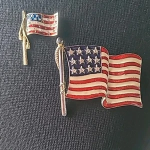 Vintage USA Flagge eine Anstecknadel und eine Brosche rot weiß blau patriotisch - Bild 1 von 9