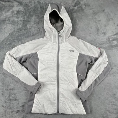 Chaqueta para mujer The North Face Summit Series gris medio blanco con capucha softshell Foto 1 de 4