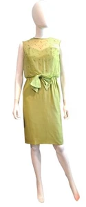 1960s Chartreuse Sheer Cocktail Dress With Rhinestone Bodice As Is - Picture 1 of 12