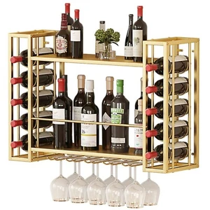 Wall Mounted Wine Rack, Metal Bar Liquor Shelves and Glass Holder,Wall Bar Sh... - Picture 1 of 6