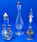 3 Mouth Blown Glass Purfume Bottles 2 With Gold Accents & 1 Dauber