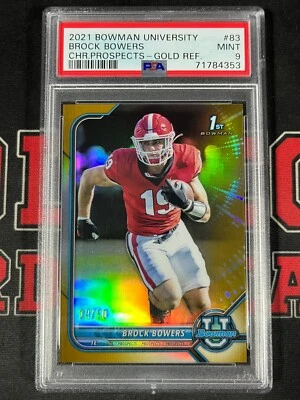 2021 BROCK BOWERS /50 1ST GOLD PSA 9 RC BOWMAN U UNIVERSITY RAIDERS GEORGIA 14 - Image 1 of 2