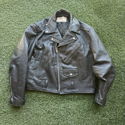 De Colección Excelente Negro HECHO EN EE. UU. Cuero Chaqueta Motocicleta Parche Harley Talla 46 Foto 1 de 4