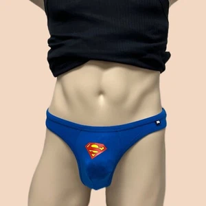 H.E.Arts Hero logo custom print Men blue Slick Modal thong underwear size M L - Picture 1 of 10