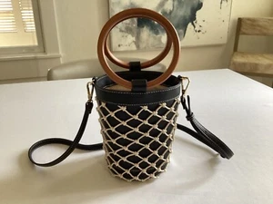 INC I.N.C. International Concepts Fisherman Mini Bucket Bag Black Tan NWOT - Picture 1 of 5