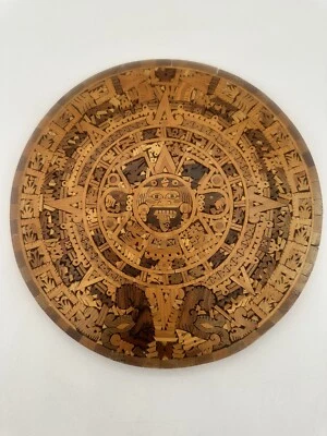 Aztec Wooden Calendar Circular Hand Crafted Wall Mount Art - Image 1 of 4
