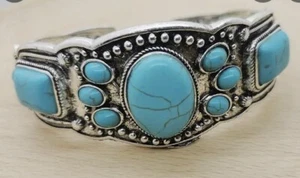 Vintage style open cuff Mosaic turquoise bracelet Boho Style Hand Bangle - Picture 1 of 4
