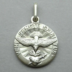 French, Religious Pendant. Veni Sancte Spiritus. Holy Spirit. Sacred Heart Medal - Picture 1 of 4