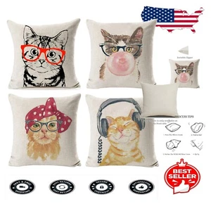 Charming Cat Print Throw Pillow Covers - 18" x 18" Set for All Seasons - Picture 1 of 6