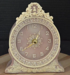 Cameo Des Fleurs Mantle Table Clock Incolay Stone Muave Working - Picture 1 of 14