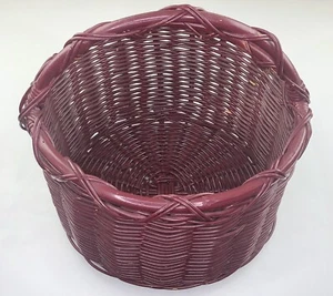 Vintage Large Wicker Laundry Basket Round With Handle Burgundy 10” H X 16” W - Picture 1 of 11