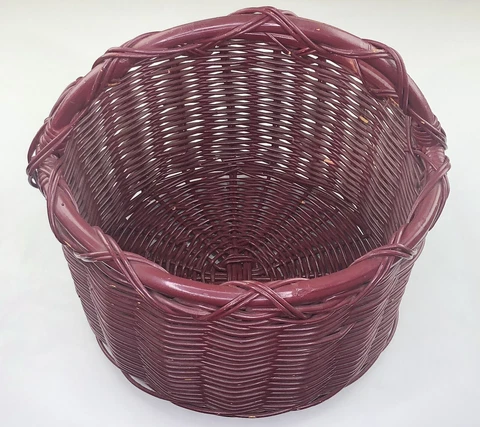 Vintage Large Wicker Laundry Basket Round With Handle Burgundy 10” H X 16” W Cover