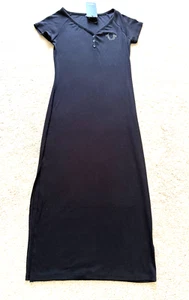 NWT NEW True Religion HENLEY RIB MIDI dress side slit M MEDIUM jet black - Picture 1 of 8