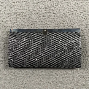 Bebe Purse Small Black Silver Metallic Clutch Wallet Inner Dividers - Picture 1 of 12
