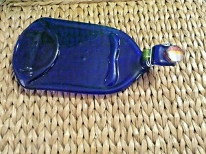 COBALT BLUE GLASS FLATTENED BOTTLE HOT PLATE TRIVET HAND MADE BIG 13" CHEESE SER - Picture 1 of 8