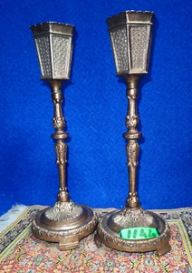 1144-Coppia Di Candelabri Portacandele una fiamma Vintage In Ottone Brunito rari - Foto 1 di 20