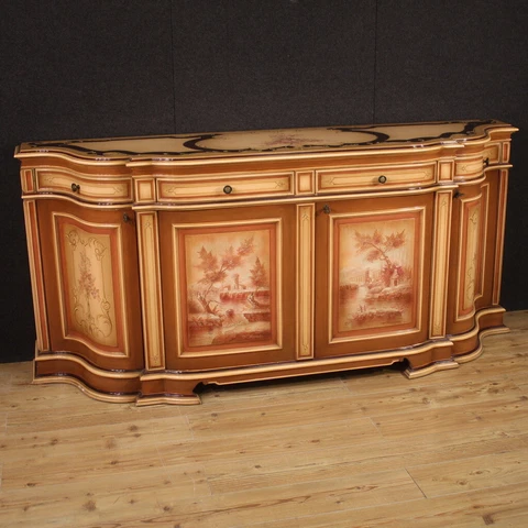 Large sideboard painted lacquered wood antique style commode from the 70s Cover