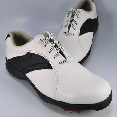 Tênis de golfe FootJoy GreenJoys feminino tamanho 7,5M branco e preto pontas macias FJ#48425 - Imagem 1 de 4