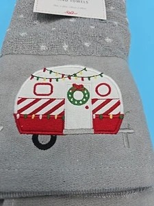CHRISTMAS Embroidered Towels ~ 15x25" ~ Set of 2 Towels ~HAPPY HOLIDAYS~CAMPER - Picture 1 of 5