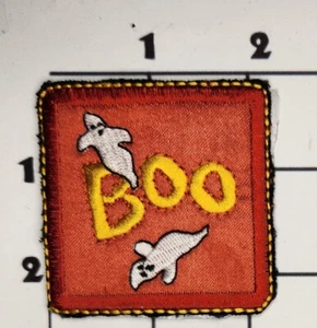 Ghosts Boo Patch Orange Halloween Square Iron On Embroidered - Picture 1 of 1