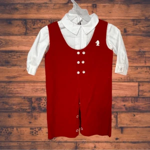 Vintage Nannette Red Velvet Jumpsuit Baby Size Up To 6 Months - Picture 1 of 5