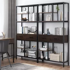 XXL Bücherregal Bücherschrank Standregal Holz offenen Aktenregal mit 2 Schublade - Bild 1 von 10