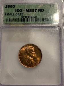 1960 Lincoln Cent MS67 RD Small Date Penny Great Eye Appeal - Picture 1 of 3
