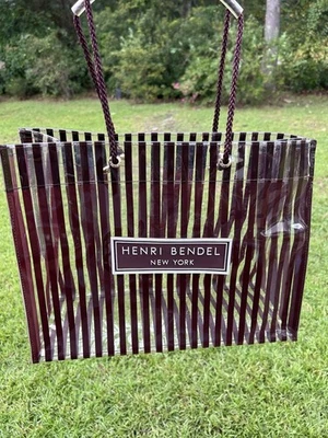 Bolso de Mano Henri Bendel New York Rayas Vinilo Transparente Marrón Foto 1 de 4