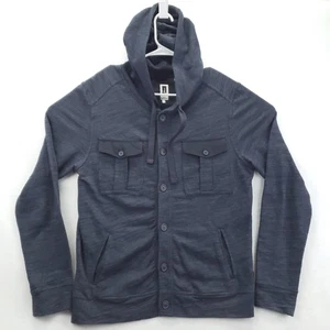 Howe Jacket Mens Medium Navy Button Front Drawstring Hooded Sweatshirt - Picture 1 of 12