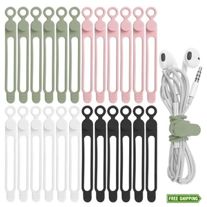 Silicone Cable Straps, Reusable Cord Organizers, 4 Colors, 24-Pack - Picture 1 of 8