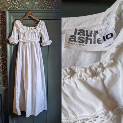 Vtg 1970s Laura Ashley Made In Wales crochet Dress  Wedding Prairie Boho XS 6 - Image 1 of 4