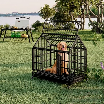 48 Inch Heavy Duty Dog Crate with Wheels, Folding Metal Big Dog Cage - Image 1 of 4