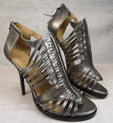 L.A.M.B. Металлический Gunmetal кожи клетке каблуки 10 М молнии назад с ремешками вырез Sanda - Изображение 1 из 4