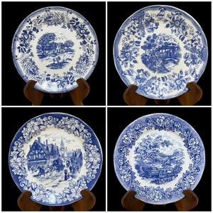 Set of 4 Ironstone Tableware Underglaze Blue Decorative Salad Plates Italy 8" - Picture 1 of 11