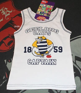 Geelong Cats AFL Mascot Boys White Printed Cotton Singlet Size 3 New - Picture 1 of 1