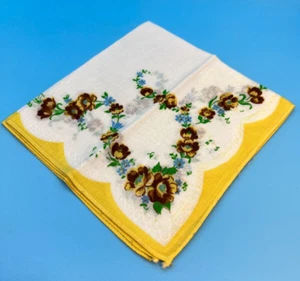 Vtg White Linen Embroidered Applique Square Handkerchief Circa 1950's Collectors - Picture 1 of 4