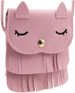 Cat Tassel Shoulder Bag Small Coin Purse Crossbody Satchel for Kids Girls, Pink  - Picture 1 of 12