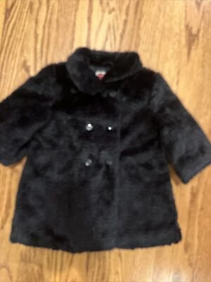 Abrigo de vestir Janie and Jack nuevo con etiquetas talla 12-24 retrato navideño negro imitación piel manga 3/4 Foto 1 de 4