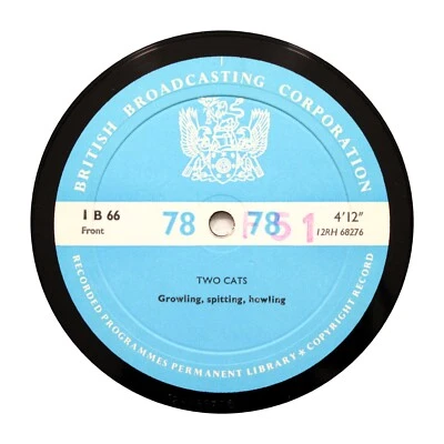 BBC SOUND EFFECTS LIBRARY "Animals|: Two Cats / Hounds" 12" (E+) 1-B-66 [78 RPM] - Image 1 of 2