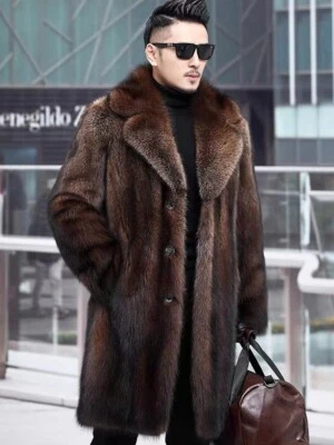 Mink Fur Coat Men's New Thickened Mid-length Large Size Fur Jacket Warm Overcoat - Image 1 of 4