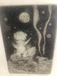 Ex Libris Bookplate Etching Very Interesting Planets Dimensions Space Very Cool - Picture 1 of 1