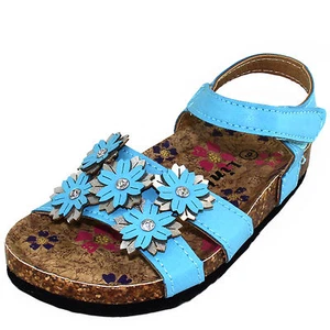 New girl's kids sandals turquoise blue flowers summer casual open toe - Picture 1 of 9