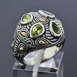 Bali Design Jewelry 925 Sterling Silver 18KYellow Gold Green Peridot Mosaic Ring - Picture 1 of 3