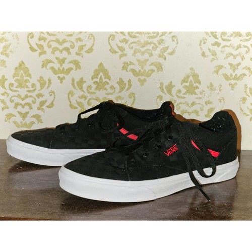 VANS Van Seldan Scacchiera Nera e Grigio Scuro con Accenti Rossi Ragazzo Uomo Taglia 7