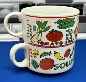 2 Vintage Oversized Vegetable Soup Mugs Mid-Century Modern Kitchen Bowl Pea Soup - Picture 1 of 18