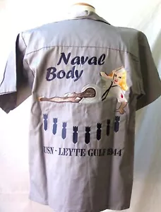 Vintage US Army Naval Body USN Leyte Gulf 1944 Nurse Nose Art Tour Shirt WWII - Picture 1 of 1
