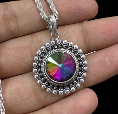 Mystic Topaz 925 Silver Plated Handmade necklace of 10.9" - Image 1 of 4