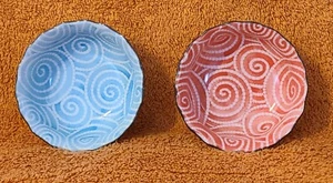 2 Kotobuki hand-painted geometric trinket dishes 1 blue/white 1 Red&White Japan - Picture 1 of 9